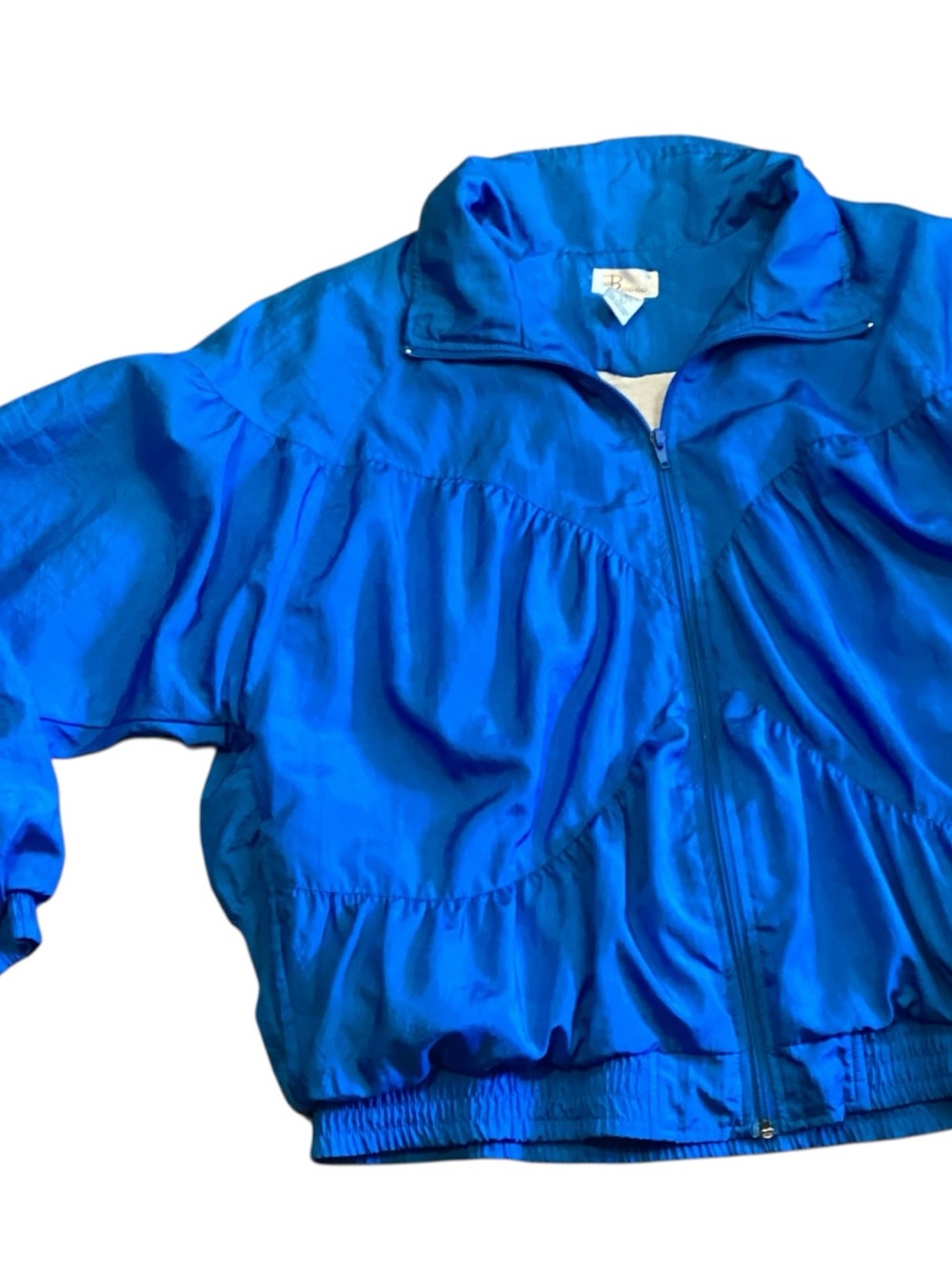 Vintage Bocoo Blue Windbreaker Jacket Womens Large Full Zip Gathered Retro